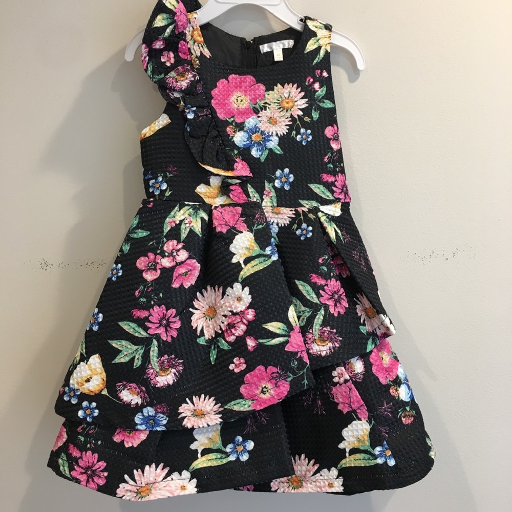 Tahari girls floral black dress